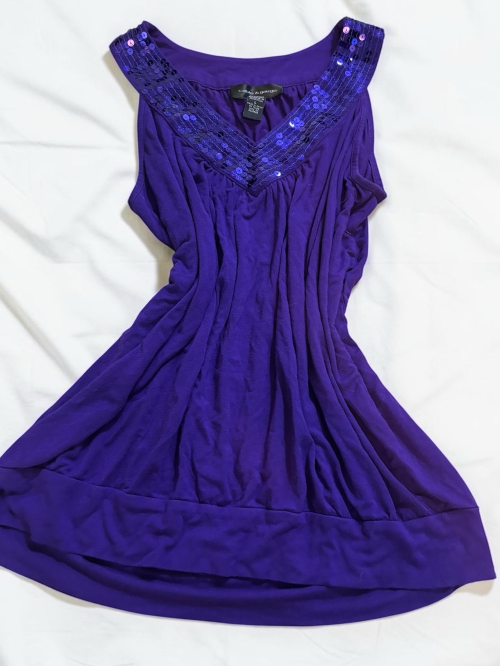 Y2K 2000s Cable & Gauge Purple Sequin Tank Top Sleeveless Size Large